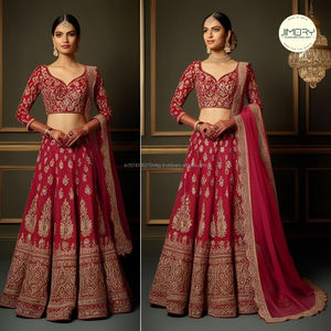 ชุดเลเฮนกาโชลีแบบขายส่ง ชุดแต่งงานแบบยาวทรงบาน ชุดเจ้าสาวแบบดั้งเดิม ชุดแต่งงานแบบพิมพ์ลายปัก สามารถปรับแต่งได้ตามต้องการ (OEM) - Product Image 2