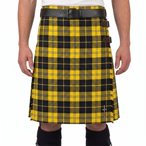 <b>Men's</b> Macleod Lewis Modern Scottish Tartan <b>Kilt</b> Yellow <b>Black</b> Plaid Traditional Pleated <b>Kilt</b> with Belt - Product Image 1