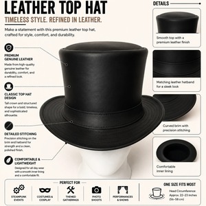 <b>Black</b> Leather <b>Top</b> <b>Hat</b> for Men Classic Fashion Headwear with Structured Crown for Parties Cosplay and Everyday Styling - Product Image 5