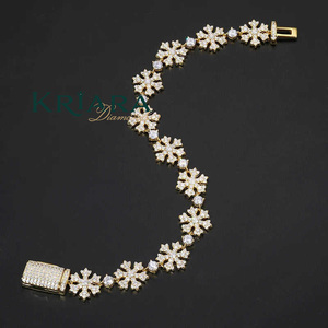 Snowflake Moissanite <b>Bracelet</b> 925 Gold Plated Pave Setting Women's Luxury <b>Cuff</b> <b>Bracelet</b> Wedding Jewelry - Product Image 1