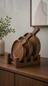 Platos de madera para servir, para el hogar, la cocina y la comedor, platos de madera hechos a mano con acabado liso y pulido - Product Image 3