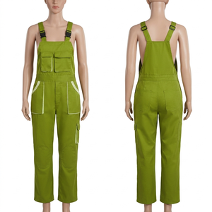 280 GSM Cotton Twill Women <b>Work</b> Bib <b>Pant</b> Olive Green Contrast Panel Utility Overalls Custom Embroidery Print Logo Wholesale <b>Pant</b> - Product Image 1