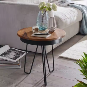 Round Wooden <b>Side</b> <b>Table</b> with Black Metal Hairpin Legs Modern Accent <b>Table</b> for <b>Sofa</b> Bedroom and Lounge Decor - Product Image 2