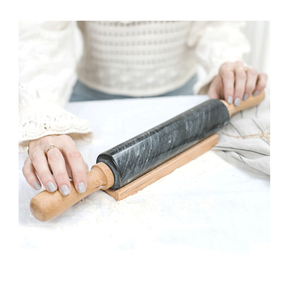 Rouleau à pâtisserie en marbre avec manche en bois, surface antiadhésive, facile à nettoyer, 2 pièces de différentes couleurs marbre pour usage en cuisine - Product Image 6