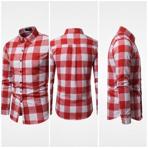 เสื้อเชิ้ตผู้ชายลายสก็อตสีแดงขาว แขนยาว คอปก ผ้าฝ้าย 100% ระบายอากาศได้ดี เหมาะสำหรับฤดูใบไม้ผลิ ผ้าป๊อปลินทอ - Product Image 6