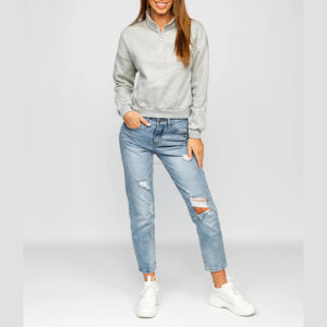 Sudadera de cuello alto de estilo único con media cremallera para mujer, Sudadera con capucha de manga larga, sudadera de Color sólido con cremallera para mujer - Product Image 3