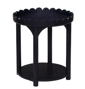 <b>Black</b> Scalloped Coffee <b>Table</b> Round <b>Side</b> <b>Table</b> Two Tier Accent <b>Table</b> for Living Room - Product Image 3