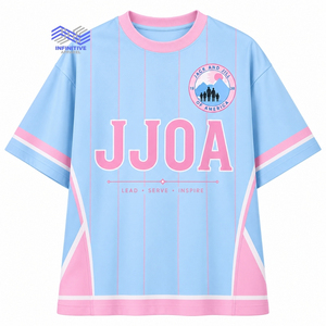 บริษัท จั๊ค แอนด์ จิล ออฟ อเมริกา อิงค์ ขายส่งสินค้าจากกรีซ เสื้อยืดโอเวอร์ไซส์สั่งทำพิเศษสำหรับผู้หญิง ปักลายเสื้อเจอร์ซีย์ชมรมนักเรียน - Product Image 1