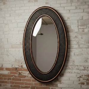 กระจกทรงรีกรอบโลหะสีดำลายตอก ดีไซน์สวยงาม เหมาะสำหรับห้องน้ำและห้องพักโรงแรม ขายส่งจากอินเดีย - Product Image 1