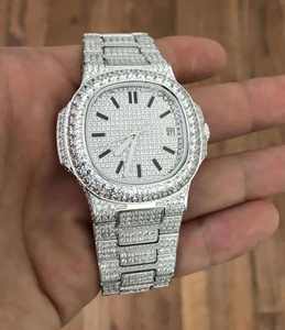 Stainless Steel Band Quartz <b>Watch</b> Elegant Moissanite-Studded <b>Square</b> Glass Dial <b>Watch</b> <b>for</b> <b>Men</b> ETA Movement - Product Image 2
