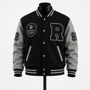 แจ็คเก็ต Letterman Varsity คุณภาพสูง ตัวเสื้อทำจากผ้าขนสัตว์ คอจีน ระบายอากาศได้ดี เป็นมิตรกับสิ่งแวดล้อม ดีไซน์ติดกระดุมด้านหน้า กันน้ำ เหมาะสำหรับใส่ในฤดูหนาว - Product Image 1
