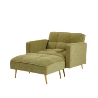 Canapé-lit convertible en tissu Teddy vert avec pieds en métal doré