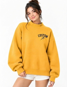 Pull-over à col montant et manches longues, couleur claire, avec logo personnalisé pour femme, style épaules tombantes – Meilleures ventes - Product Image 6