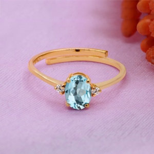 Wholesale 925 Sterling Silver Gold Plated Natural Oval Aquamarine <b>Cubic</b> <b>Zirconia</b> Adjustable <b>Ring</b> Fine Jewelry Memoria Jewels - Product Image 3