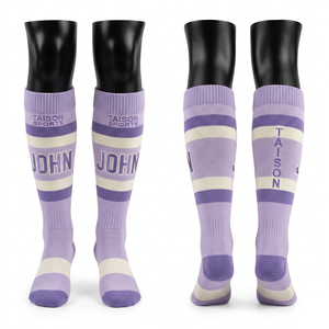 Men's Ice Hockey <b>Socks</b> 320 GSM Premium <b>Polyester</b> Cotton Blend Yellow Navy Striped Panel Jacquard Custom Logo men <b>socks</b> - Product Image 5