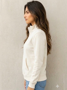 <b>Women's</b> for <b>Quarter</b> <b>Zip</b> <b>Sweatshirt</b> Full Sleeve Solid Color Stand Collar Casual Knitted Cotton Fleece Quick Dry Streetwear 200g - Product Image 4