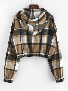 <b>Women's</b> Plaid Hooded Zip-Up Casual Short Length Cotton Blend <b>Flannel</b> <b>Jacket</b> With Pockets Autumn Wear - Product Image 5
