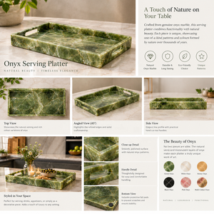 Plateau rectangulaire en onyx vert poli avec poignées, plateau de service en pierre pour la décoration Feng Shui de la maison - Product Image 2