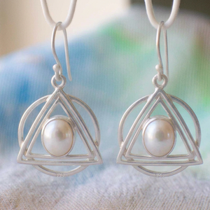 925 Sterling Silver <b>Cute</b> Fine Dangle Drop <b>Earrings</b> with Freshwater Pearl Geometric White Jewelry for Women Party Occasion - Product Image 1
