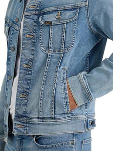 Men's <b>Light</b> Blue Denim Jacket Regular Fit Stonewashed Cotton Casual Button Closure Autumn Wear - Product Image 5