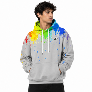 Sudadera con Capucha para Hombre, Diseño de Salpicaduras de Pintura Arcoíris, Felpa Francesa, Estampado Completo, Bolsillo Canguro, Logotipo Personalizado, Fabricante de Ropa Urbana - Product Image 1