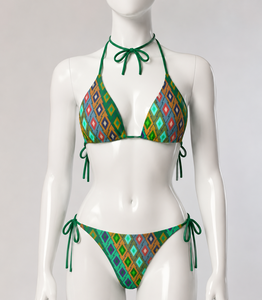 Women Plus Size Geometric Print Halter <b>Bikini</b> <b>Set</b> Tie Side <b>String</b> Swimwear Stretch Spandex Polyester Breathable Two Piece - Product Image 5
