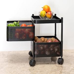 Modern Three Layer Metal <b>Storage</b> <b>Cart</b> With Wheels For Kitchen Food Organization Black Mesh Design - Product Image 1
