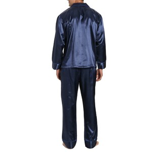 2026 New <b>Men's</b> Blue Satin Long Sleeve <b>Pajama</b> <b>Set</b> With Dot Pattern And Pockets Autumn Sleepwear - Product Image 3