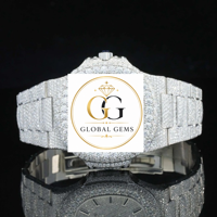Neue Premium-Qualität Weiße Vereiste Diamant-Saphirkristall-Legierung Gehäuse Herrenuhr Wasserdicht Chronograph Funkelnder Statement-Schmuck