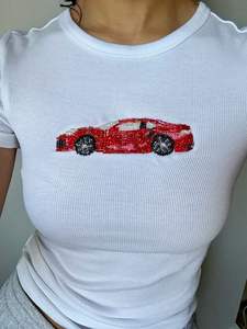 Market Sale Trending Glass Seed Bead Marine Life Starfish Fruit Hand Embroidered Patch Cotton Tank <b>Top</b> Crop <b>Top</b> T-shirt Apparel - Product Image 4