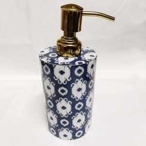 Modern White Ceramic Printed Dispense <b>Bathroom</b> <b>Set</b> Wooden Soap Dispenser Tumbler Tray <b>Accessories</b> - Product Image 1