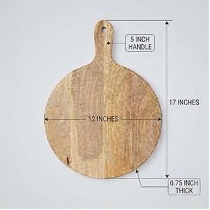 Planche à découper ronde en bois de manguier artisanale avec poignée en bois, écologique, antibactérienne, durable, épaisseur 2,0 cm, passe au lave-vaisselle - Product Image 4