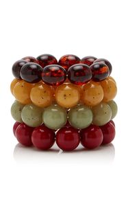 Juego de 4 Pulseras de Resina Natural con Cuentas, Rojo, Amarillo, Verde, Marrón, Multicolor, Elásticas, para Mujer, Modernas, para Fiesta - Product Image 1