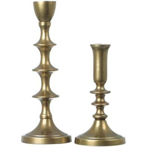 Portavelas decorativos antiguos de metal dorado, juego de 2, estilo vintage, diseño acanalado, para el hogar y bodas - Product Image 1