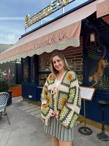 Women's <b>Crocheted</b> Patchwork <b>Cardigan</b> V Neck Batwing Sleeve Bohemian Style Autumn Wear - Product Image 1
