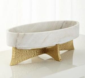 Bol en marbre chaud avec base de découpe martelée en aluminium plaqué or, service de créateur, look classique, luxe, service de fruits, bol indien - Product Image 1