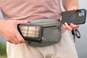 Genuine Leather Waist Bag for Men & Women Premium Buffalo Leather, Adjustable <b>Belt</b> Custom Also Zipper Closure Tan Color - Product Image 2