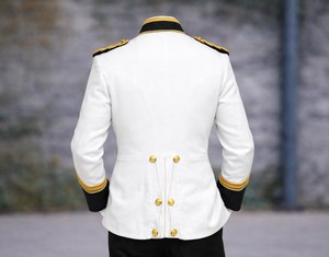 Men's White Formal Shirt <b>Jacket</b> Sailor Collar Epaulet Embroidered Regular Sleeve Single Breasted <b>Slim</b> <b>Fit</b> - Product Image 3