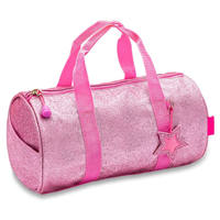 Sac de sport en polyester imprimé violet avec paillettes, logo de cheerleading sur le devant, fermeture éclair, équipement de danse pour enfants, design personnalisé pour la cheerleading