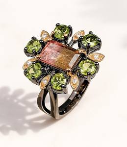 แหวนดอกไม้ประดับทับทิมสีชมพูธรรมชาติหลากหลายเม็ด ประดิษฐ์ด้วยเงินสเตอร์ลิงพร้อมใบรับรอง IGI เครื่องประดับหรูหราสำหรับงานปาร์ตี้ - Product Image 1