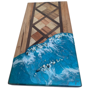 Decoración de Mesa Rectangular de Madera Hecha a Mano con Resina Epoxi Azul Océano, Diseño Costero para Sala de Estar, Uso en Interiores - Product Image 4