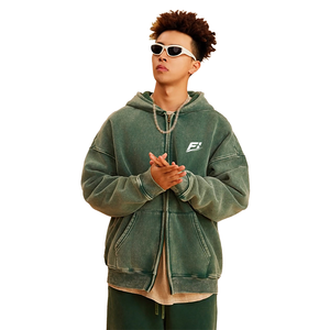 Sweat-shirts à capuche zippés vintage pour hommes, coupe oversize, en molleton de coton, style streetwear décontracté, vente en gros pour acheteurs professionnels - Product Image 2