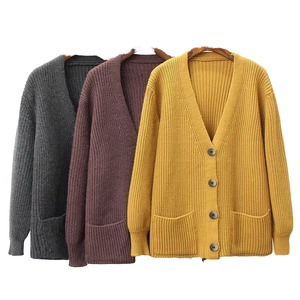 Cárdigan Oversize de Algodón/Acrílico para Mujer, Tejido Personalizado, Cuello en V, Color Sólido, Casual, Primavera, Apliques Bordados, Decoración con Botones en la Parte Delantera - Product Image 1