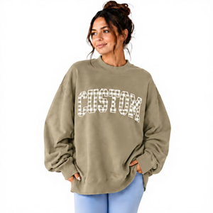 Womens Oversized Mock Neck Sweatshirt Fleece Applique Pullover Custom <b>Chain</b> Stitch Graphic Soft Premium Casual Womens <b>Top</b> - Product Image 1