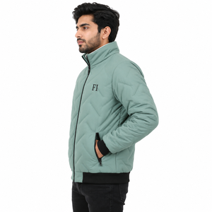 Quilted Padded Men's <b>Jackets</b> Lightweight Winter Outerwear Stand Collar Full Zipper Ribbed Cuffs Hem Zipper Pockets Casual Coat - Product Image 4
