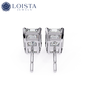 Boucles d'oreilles clous LOISTA en diamant taille émeraude, plaqué or 18 carats et rhodium, bijoux de mariage classiques pour femme, certifiées GIA - Product Image 3