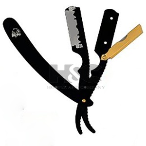 Navaja de barbero de acero inoxidable de alta calidad para hombre, para cortar la barba, en hermosos colores negro y dorado, con logotipo personalizado, sostenible. - Product Image 3