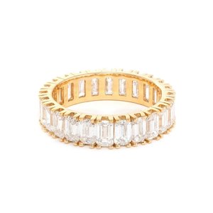 Anillo de Oro Amarillo Sólido de 18K con Diamante Cultivado en Laboratorio de Corte Esmeralda de 4x2.5mm Personalizable, Anillo de Boda de Lujo con Corte Escalonado de Eternidad Completa Premium - Product Image 6