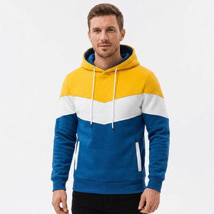 Sudadera con Capucha para Hombre, Diseño Color Block, Corte Regular, Informal, Tejida, Azul, Amarillo, Blanco, Manga Larga, para Otoño - Product Image 3