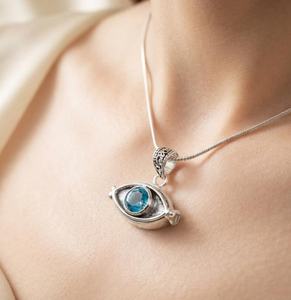 NIKHIL GEMS Vintage Eye Shape <b>Locket</b> Pendant 925 Sterling <b>Silver</b> Blue Topaz Bezel Setting Unisex Everyday Wear Charm <b>Silver</b>/Gold - Product Image 6